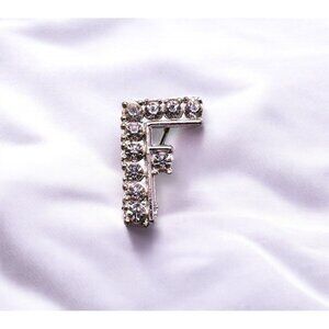 Vintage Capital F Initial Rhinestone Brooch Pin Silver Tone Alphabet Letter